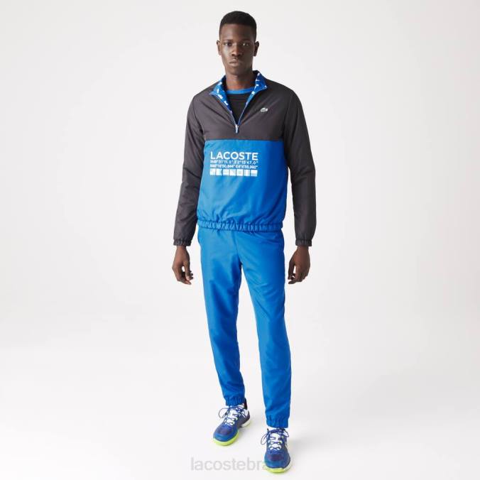 Lacoste homens jaqueta de tênis esportiva reversível e hidrorrepelente azul/branco/azul P2PX1236 roupas