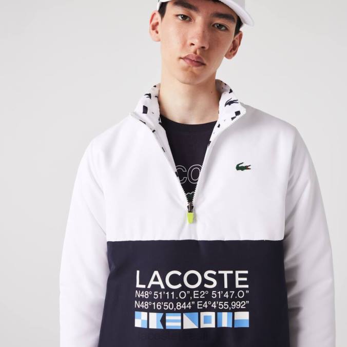 Lacoste homens jaqueta de tênis esportiva reversível e hidrorrepelente branco/azul marinho P2PX1237 roupas