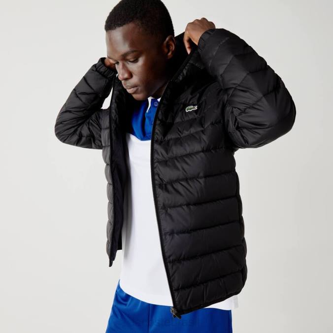 Lacoste homens jaqueta esportiva acolchoada com capuz e resistente à água preto P2PX1319 roupas