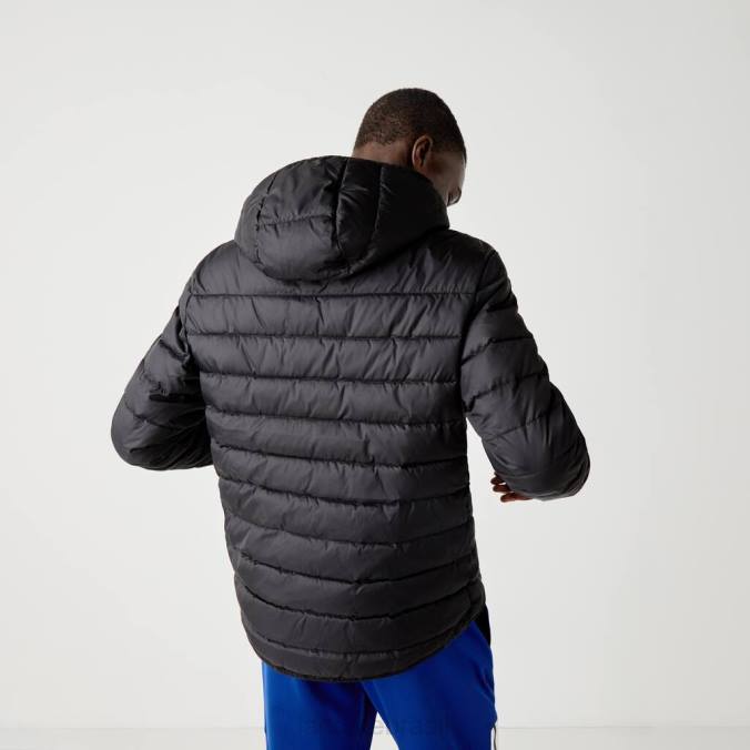 Lacoste homens jaqueta esportiva acolchoada com capuz e resistente à água preto P2PX1319 roupas