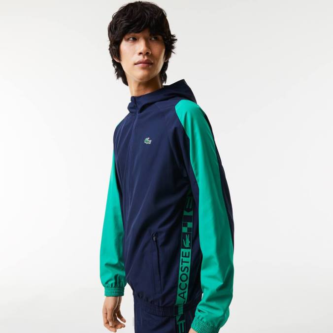 Lacoste homens jaqueta esportiva color block de tênis azul marinho/verde P2PX1275 roupas