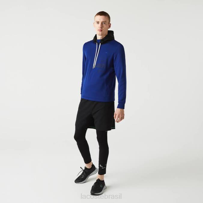 Lacoste homens jaqueta esportiva com capuz contrastante em náilon azul/preto/branco P2PX1193 roupas
