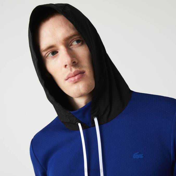 Lacoste homens jaqueta esportiva com capuz contrastante em náilon azul/preto/branco P2PX1193 roupas