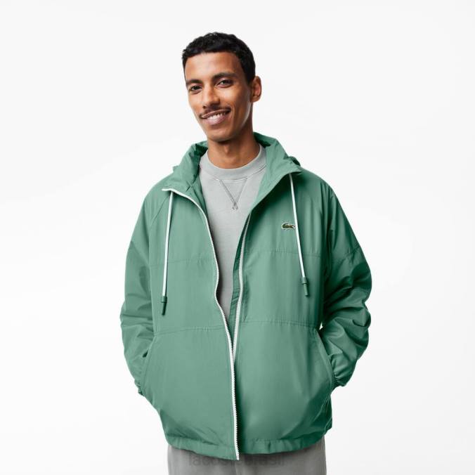 Lacoste homens jaqueta impermeável com capuz removível verde cáqui P2PX390 roupas