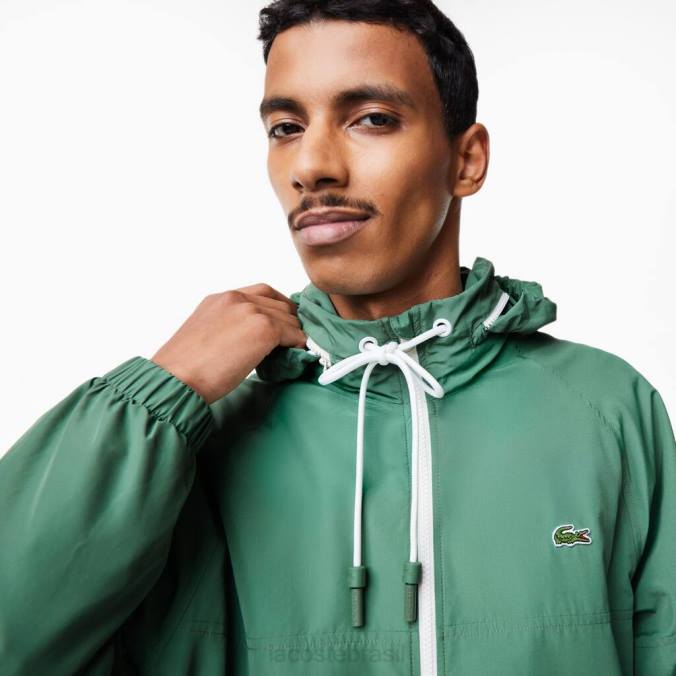 Lacoste homens jaqueta impermeável com capuz removível verde cáqui P2PX390 roupas