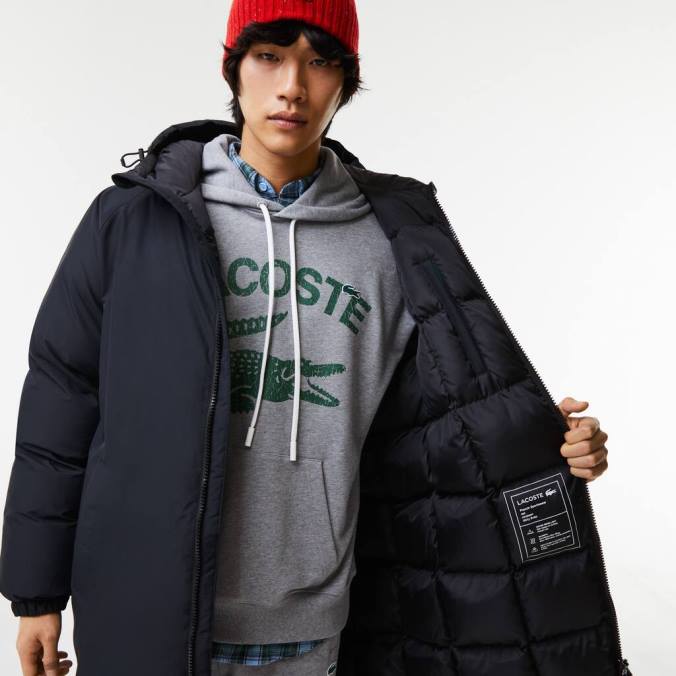 Lacoste homens jaqueta longa com inscrição de marca preto P2PX1294 roupas