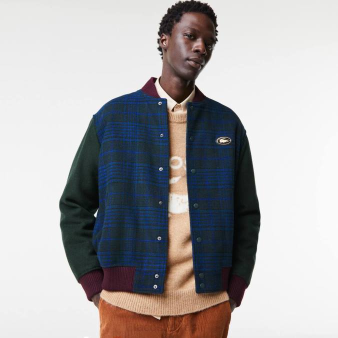 Lacoste homens jaqueta universitária com marca nas costas azul marinho/verde/preto/azul P2PX1220 roupas