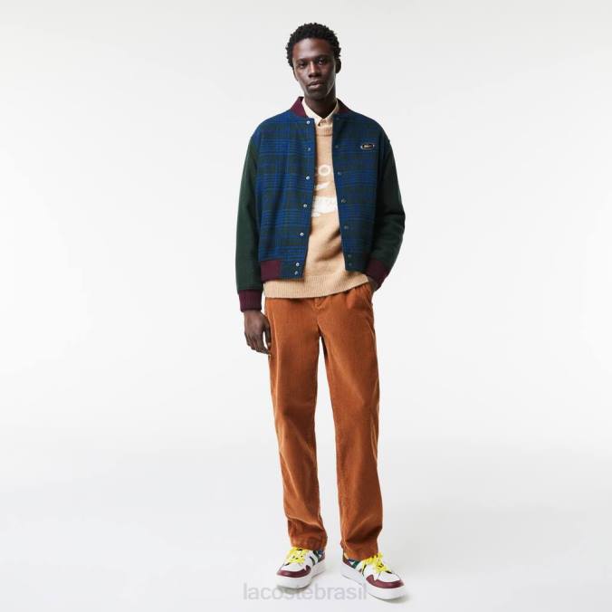 Lacoste homens jaqueta universitária com marca nas costas azul marinho/verde/preto/azul P2PX1220 roupas