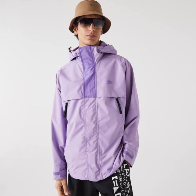 Lacoste homens parka repelente de água roxo P2PX1256 roupas