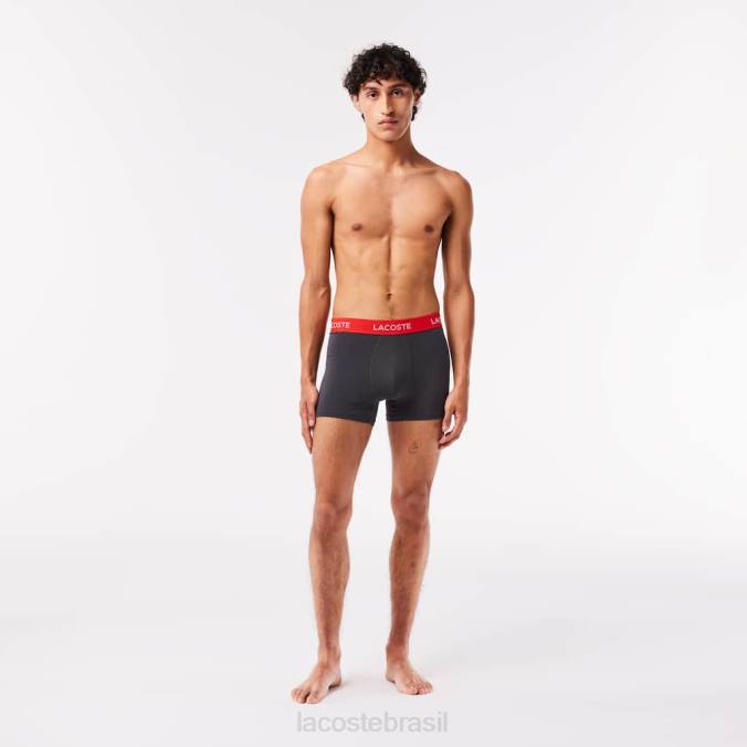 Lacoste homens Baú de microfibra com cintura listrada, pacote com 3 cinza escuro/vermelho/azul/preto P2PX1528 roupas