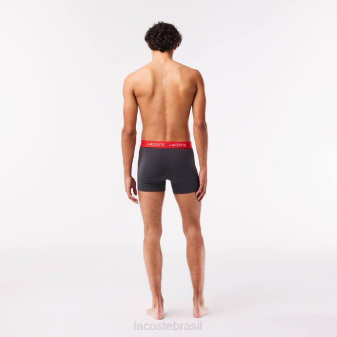 Lacoste homens Baú de microfibra com cintura listrada, pacote com 3 cinza escuro/vermelho/azul/preto P2PX1528 roupas