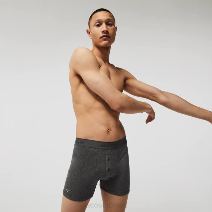 Lacoste homens Cueca boxer de algodão com cintura longa e letras, pacote com 3 chinelo preto/cinza P2PX1359 roupas