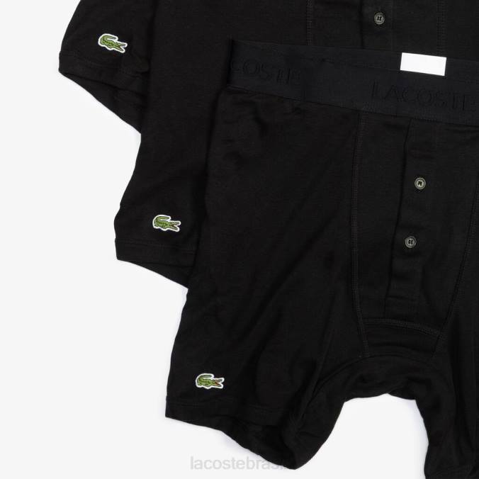 Lacoste homens Cueca boxer de algodão com cintura longa e letras, pacote com 3 preto P2PX1358 roupas
