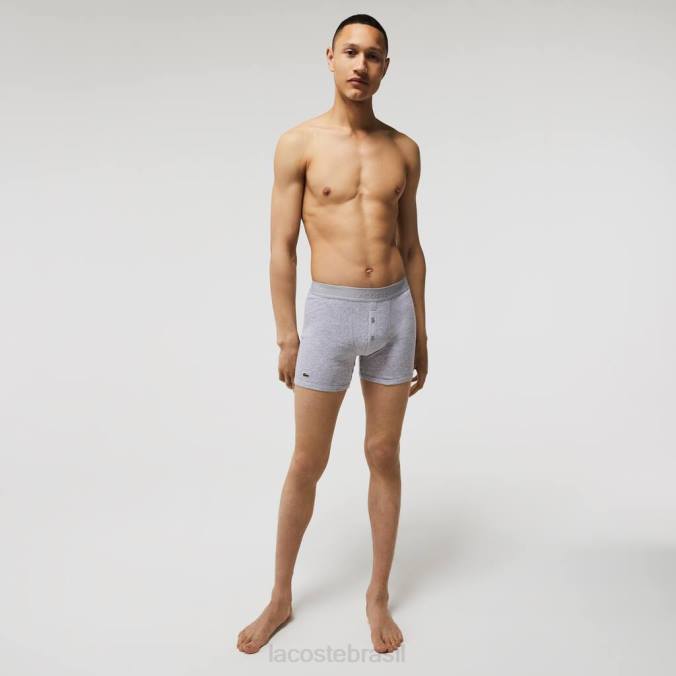 Lacoste homens Cueca boxer de algodão com cintura longa e letras, pacote com 3 vermelho/cinza chine/azul marinho P2PX1357 roupas