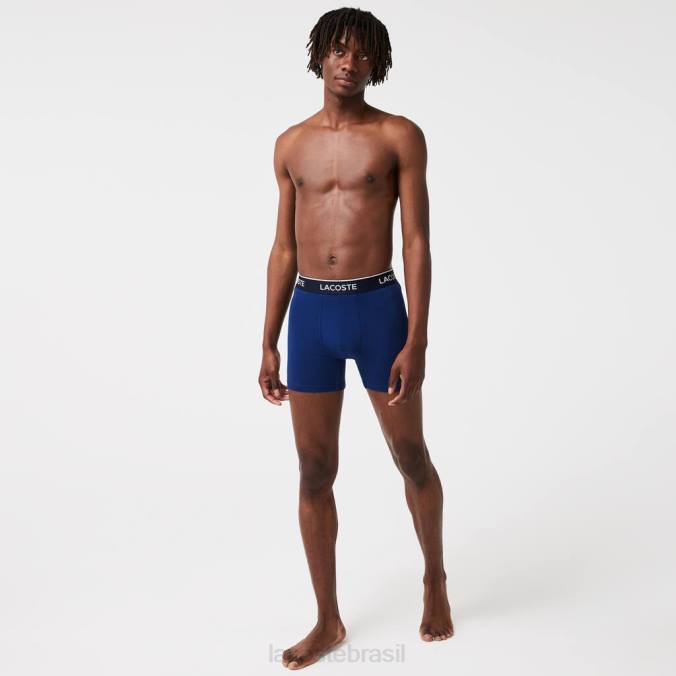 Lacoste homens Cueca boxer de algodão stretch longo, pacote com 3 azul marinho/vermelho P2PX1404 roupas