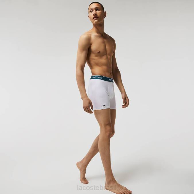 Lacoste homens Cueca boxer de algodão stretch longo, pacote com 3 branco P2PX1405 roupas