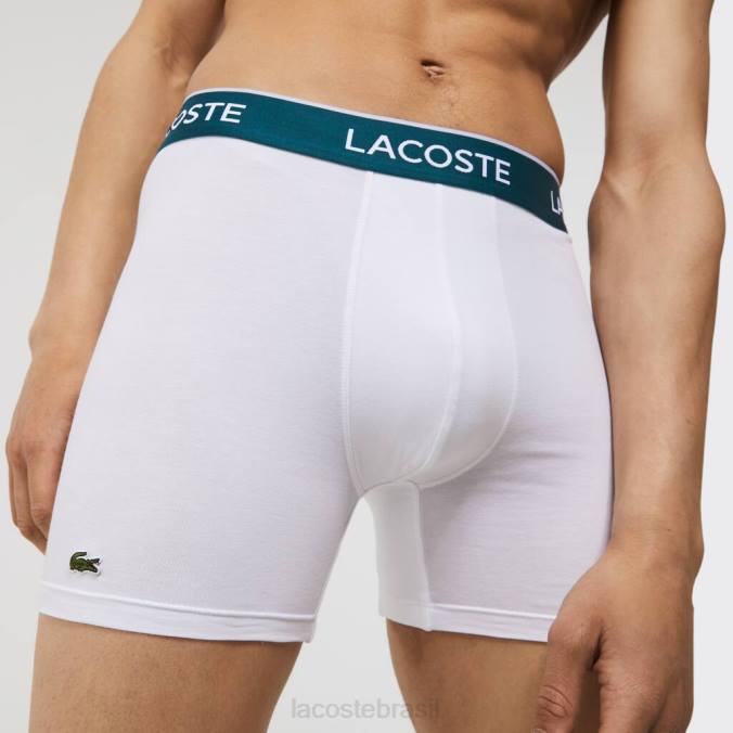 Lacoste homens Cueca boxer de algodão stretch longo, pacote com 3 branco P2PX1405 roupas