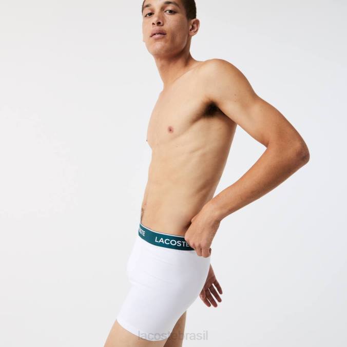 Lacoste homens Cueca boxer de algodão stretch longo, pacote com 3 chine preto/branco/cinza P2PX1433 roupas