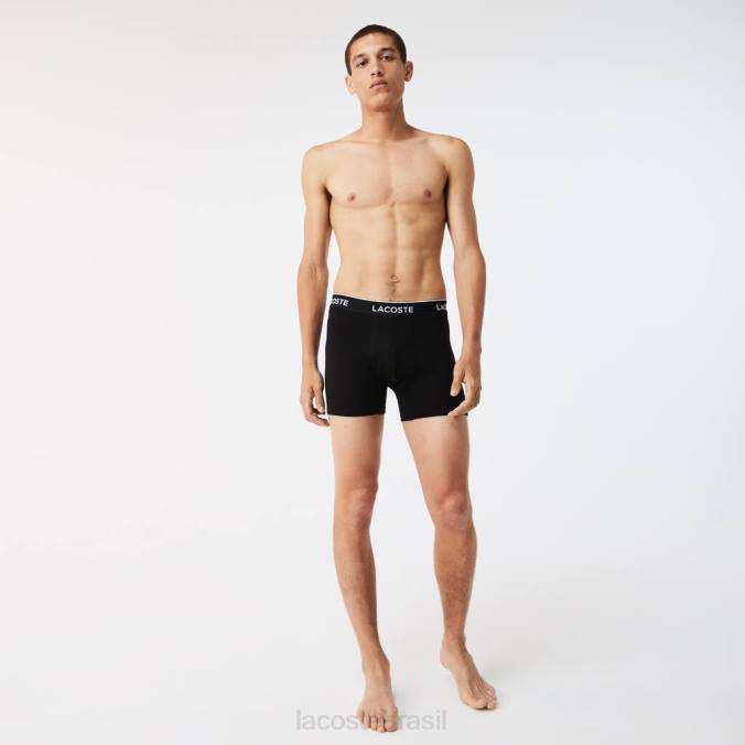 Lacoste homens Cueca boxer de algodão stretch longo, pacote com 3 chine preto/branco/cinza P2PX1433 roupas