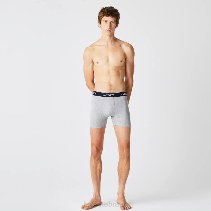 Lacoste homens Cueca boxer de algodão stretch longo, pacote com 3 chino cinza P2PX1407 roupas