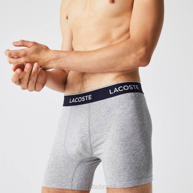 Lacoste homens Cueca boxer de algodão stretch longo, pacote com 3 chino cinza P2PX1407 roupas