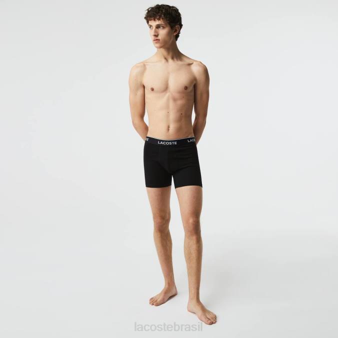 Lacoste homens Cueca boxer de algodão stretch longo, pacote com 3 preto P2PX1406 roupas