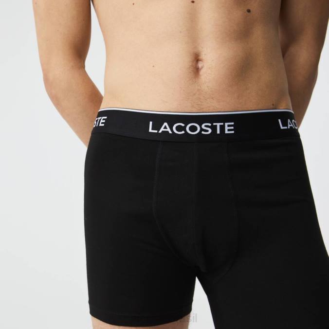 Lacoste homens Cueca boxer de algodão stretch longo, pacote com 3 preto P2PX1406 roupas