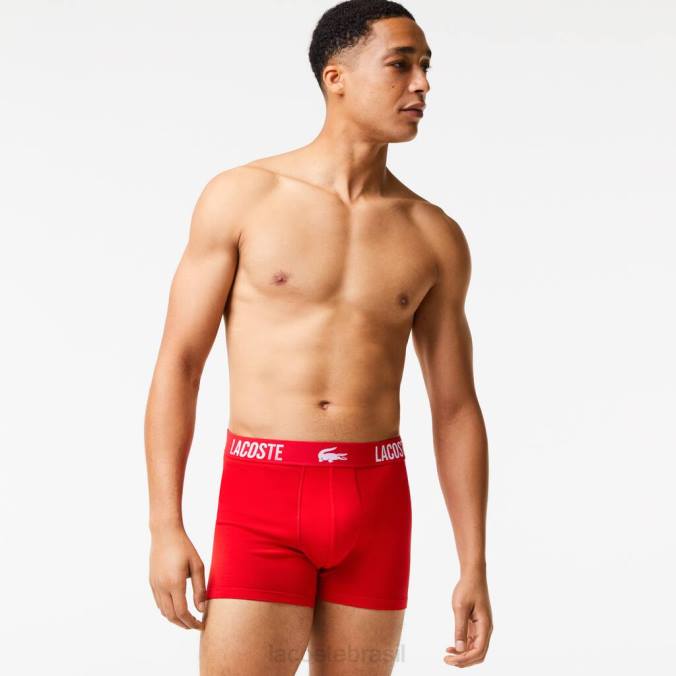 Lacoste homens Cueca boxer de crocodilo contrastante de marca, pacote com 3 preto/vermelho/branco P2PX1548 roupas