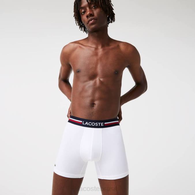 Lacoste homens Cueca boxer em jérsei de algodão elástico longo, pacote com 3 azul marinho/branco P2PX1424 roupas
