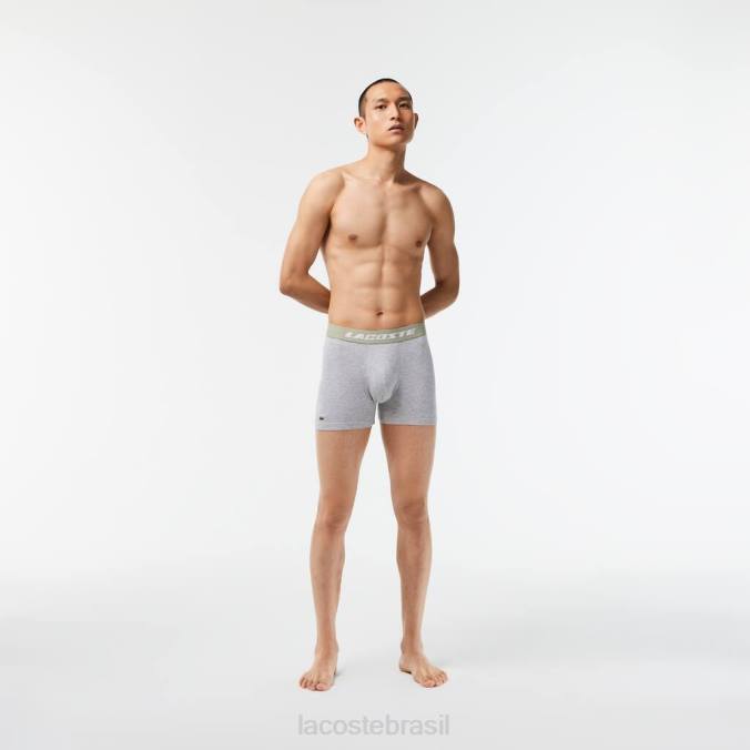 Lacoste homens Pack de 3 boxers em jersey com estampa de logo cáqui verde/cinza chine/branco P2PX447 roupas
