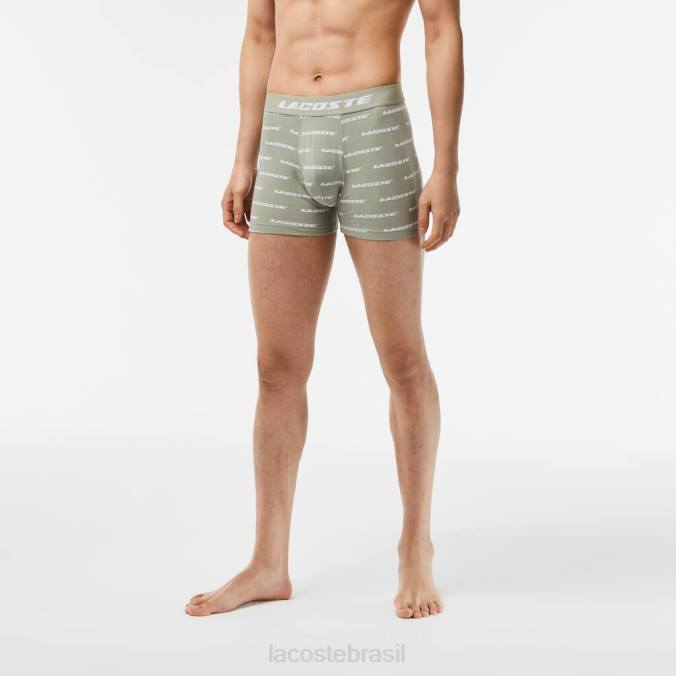 Lacoste homens Pack de 3 boxers em jersey com estampa de logo cáqui verde/cinza chine/branco P2PX447 roupas