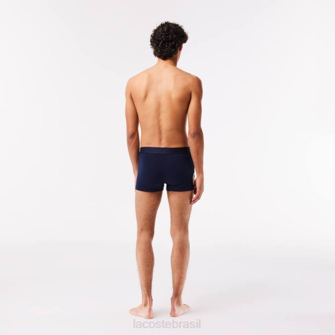 Lacoste homens baú de algodão elástico incompatível, pacote com 3 chine azul marinho/branco/cinza P2PX1342 roupas