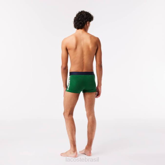 Lacoste homens baú de algodão elástico incompatível, pacote com 3 verde/azul marinho/branco P2PX1341 roupas