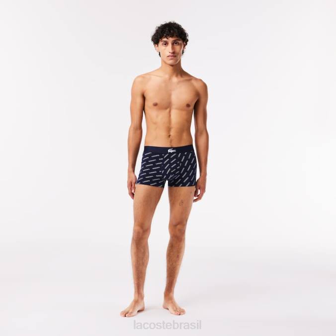 Lacoste homens baú de algodão elástico, pacote com 3 chine azul marinho/branco/cinza P2PX1430 roupas