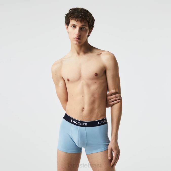 Lacoste homens cueca boxer casual pacote com 3 chinelo azul/cinza P2PX1371 roupas