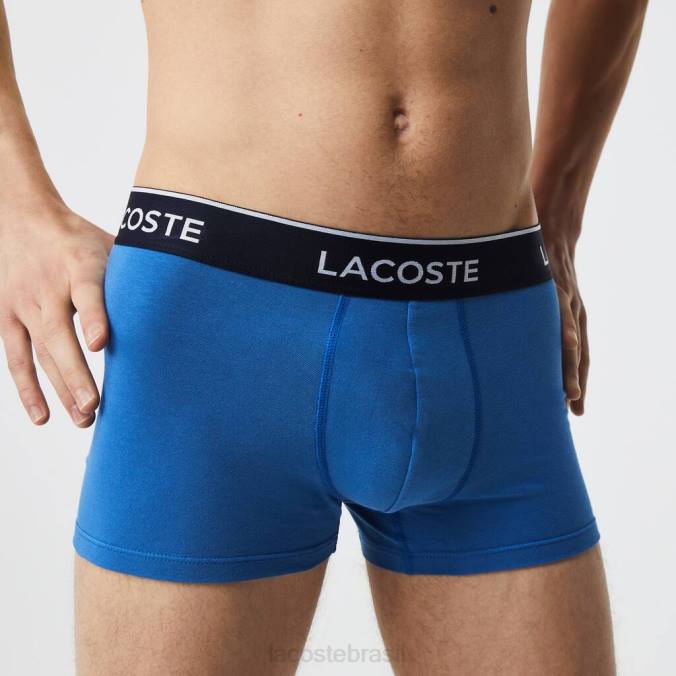 Lacoste homens cueca boxer casual pacote com 3 chinelo azul/cinza P2PX1371 roupas