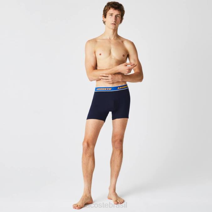 Lacoste homens cueca boxer com cintura contrastante, pacote com 3 azul marinho/vermelho/branco/azul P2PX1565 roupas