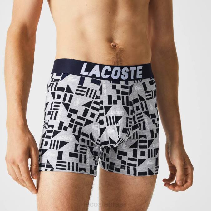 Lacoste homens cueca boxer com estampa náutica pacote com 3 chine cinza/azul marinho/branco P2PX1524 roupas