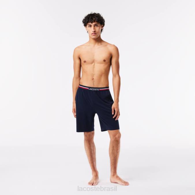 Lacoste homens cueca boxer longa com cintura listrada azul-marinho P2PX1376 roupas
