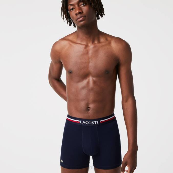 Lacoste homens cueca boxer longa de algodão, pacote com 3 azul marinho/cinza chine/vermelho P2PX1420 roupas