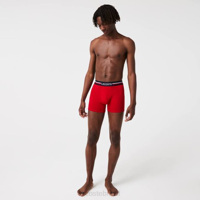 Lacoste homens cueca boxer longa de algodão, pacote com 3 azul marinho/cinza chine/vermelho P2PX1420 roupas