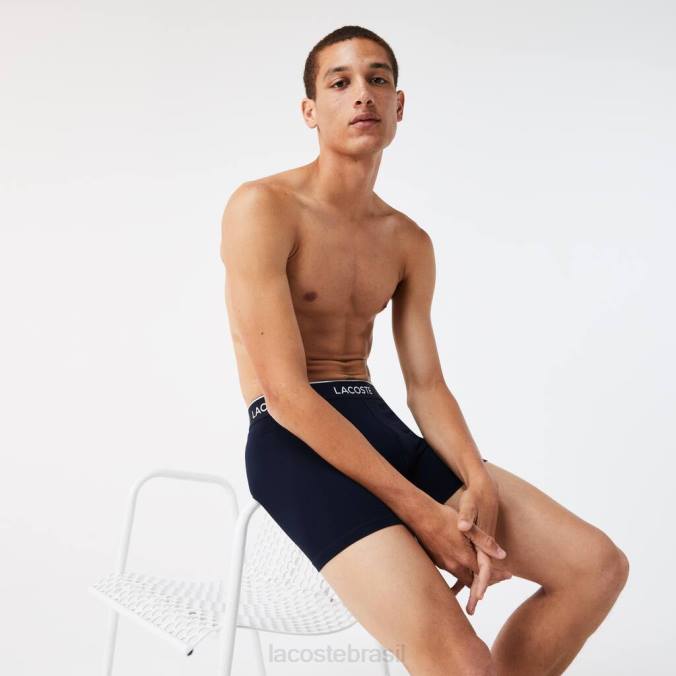 Lacoste homens cueca boxer longa de algodão, pacote com 3 azul marinho/verde/vermelho P2PX1416 roupas