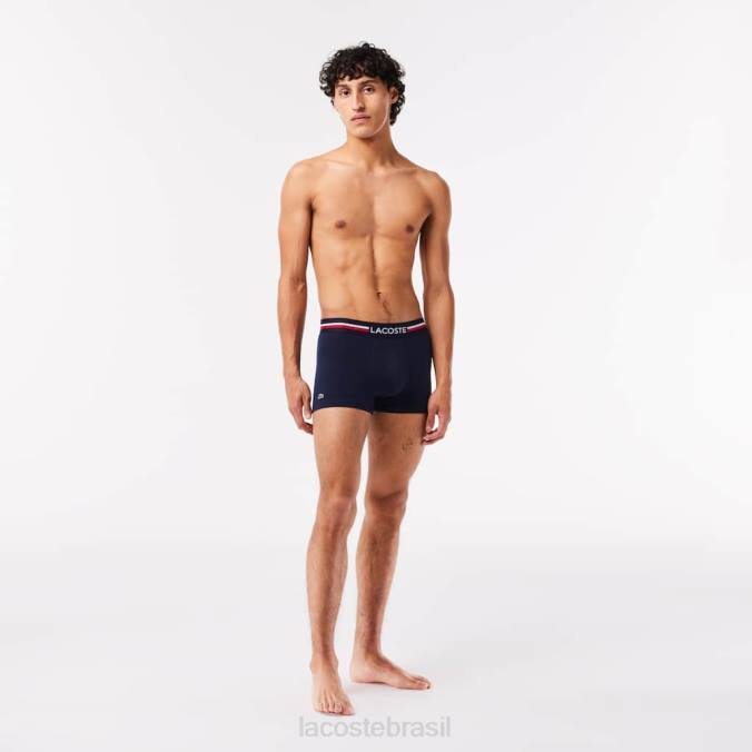 Lacoste homens icônico baú com cós em três tons, pacote com 3 azul marinho/cinza chine/vermelho P2PX1347 roupas