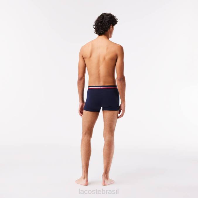 Lacoste homens icônico baú com cós em três tons, pacote com 3 azul marinho/cinza chine/vermelho P2PX1347 roupas