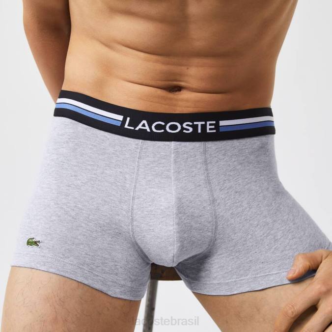 Lacoste homens icônico baú com cós em três tons, pacote com 3 chine cinza/verde cáqui/azul P2PX1348 roupas
