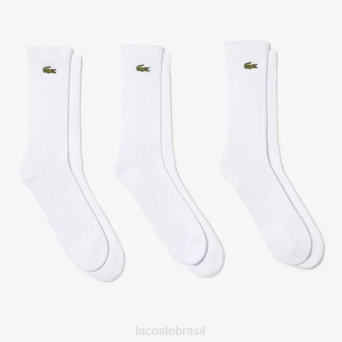 Lacoste homens meias esportivas de corte alto, pacote com 3 branco P2PX538 roupas