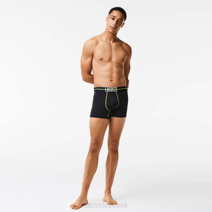 Lacoste homens tronco de jersey sem costura Preto amarelo P2PX1492 roupas