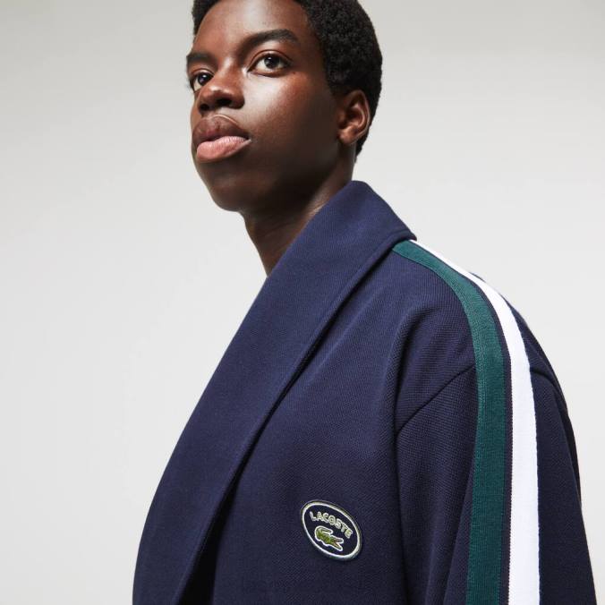 Lacoste homens Robe de piquê de algodão com emblemas texturizados inspirado no esporte azul-marinho P2PX1401 roupas