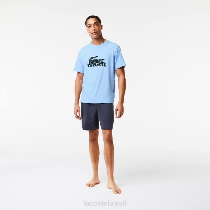 Lacoste homens conjunto de pijama curto com logotipo de veludo azul/verde cáqui/cinza escuro P2PX1622 roupas