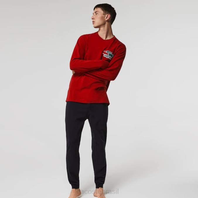 Lacoste homens conjunto de pijama longo de algodão stretch vermelho/azul marinho P2PX1639 roupas